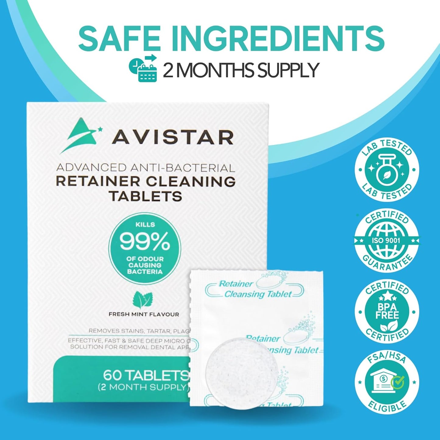Retainer & Mouth Guard Cleaner Tablets - Mint Flavor Retainer Cleaner Tablets & Invisalign Cleaner -Denture Cleaning Tablets, Denture Cleaner, Aligners, Night Guard - Oral Dental Care