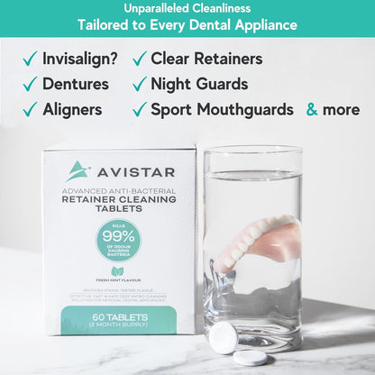 Retainer & Mouth Guard Cleaner Tablets - Mint Flavor Retainer Cleaner Tablets & Invisalign Cleaner -Denture Cleaning Tablets, Denture Cleaner, Aligners, Night Guard - Oral Dental Care