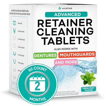 Retainer & Mouth Guard Cleaner Tablets - Mint Flavor Retainer Cleaner Tablets & Invisalign Cleaner -Denture Cleaning Tablets, Denture Cleaner, Aligners, Night Guard - Oral Dental Care